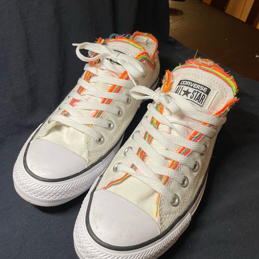 Cream Converse with Multicolor Neon Trim